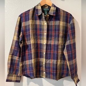Lauren Ralph Lauren 100% Linen Button Up Blouse